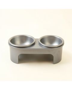 Stone Arc Pet Feeding Stand With Two Plain Empty Bowls - Gray (synthetic illustration; no displayed measurements)