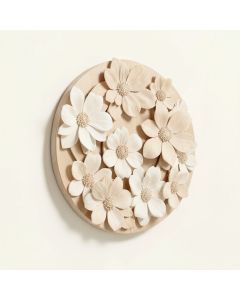 Modern Floral Inspired Round Pine Wall Decor (synthetic illustration; no displayed measurements)