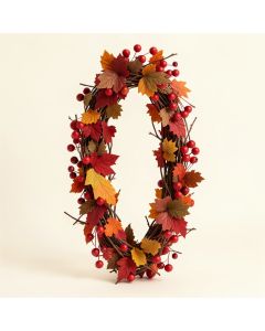 Autumn Harvest Artificial Berries And Leaves Rustic Twig Thanksgiving Garland (synthetic illustration; no displayed measurements)
