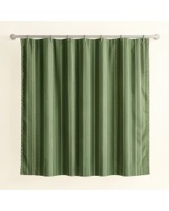 Lake Falls Shower Curtain Hanging Flat From A Plain Rod - Green (synthetic illustration; no displayed measurements)
