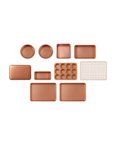 Copper-Finish Ten-Piece Bakeware Set (synthetic illustration; no displayed measurements)