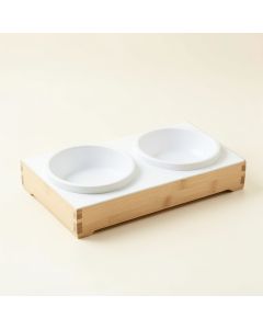 Oak Bend Pet Feeding Stand With Two Plain Empty Bowls - White (synthetic illustration; no displayed measurements)