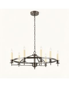 Poynor 8 - Light Candle Style Wagon Wheel Chandelier (synthetic illustration; no displayed measurements)