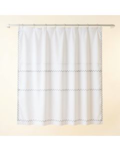 Ridge Crossing Shower Curtain Hanging Flat From A Plain Rod - White (synthetic illustration; no displayed measurements)