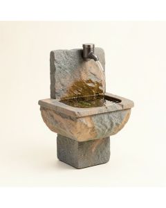 Aspen Falls Natural Stone/Metal Wall Fountain With Light (synthetic illustration; no displayed measurements)