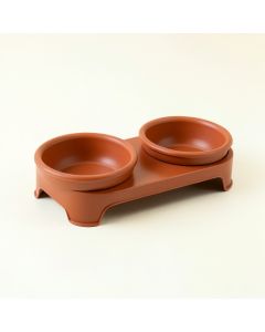 Moss Arc Pet Feeding Stand With Two Plain Empty Bowls (synthetic illustration; no displayed measurements)