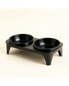 Cedar Bend Pet Feeding Stand With Two Plain Empty Bowls - Black (synthetic illustration; no displayed measurements)