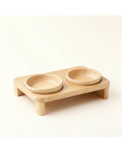 Pine Brook Pet Feeding Stand With Two Plain Empty Bowls - Beige (synthetic illustration; no displayed measurements)