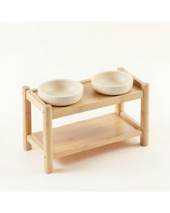 Olive Canyon Pet Feeding Stand With Two Plain Empty Bowls - Ivory (synthetic illustration; no displayed measurements)
