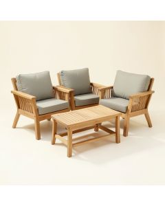 Camren 3 Piece Teak Seating Group With Cushions (synthetic illustration; no displayed measurements)