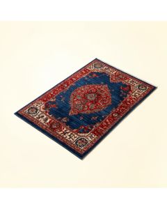 Express Power Loom Blue/Red Area Rug (synthetic illustration; no displayed measurements)