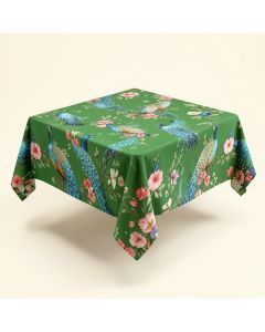 Vision Watercolor Peacocks And Flowers Tablecloth (synthetic illustration; no displayed measurements)