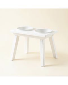 Cove Edge Pet Feeding Stand With Two Plain Empty Bowls - White (synthetic illustration; no displayed measurements)