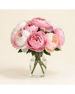 Peonies Floral Arrangements And Centerpieces In Glass Vase (synthetic illustration; no displayed measurements)