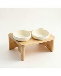 Spruce Branch Pet Feeding Stand With Two Plain Empty Bowls - Cream (synthetic illustration; no displayed measurements)