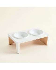 Hill Arc Pet Feeding Stand With Two Plain Empty Bowls (synthetic illustration; no displayed measurements)