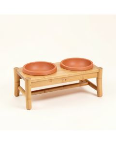 Hazel Arc Pet Feeding Stand With Two Plain Empty Bowls (synthetic illustration; no displayed measurements)