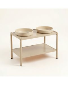 Fern Branch Pet Feeding Stand With Two Plain Empty Bowls - Beige (synthetic illustration; no displayed measurements)