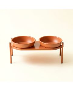 Clay Canyon Pet Feeding Stand With Two Plain Empty Bowls - Terracotta (synthetic illustration; no displayed measurements)
