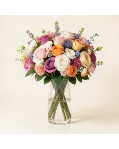 Large Real Touch Floral Arrangement In Glass Vase (synthetic illustration; no displayed measurements)