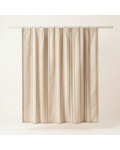 Shore Edge Shower Curtain Hanging Flat From A Plain Rod - Beige (synthetic illustration; no displayed measurements)