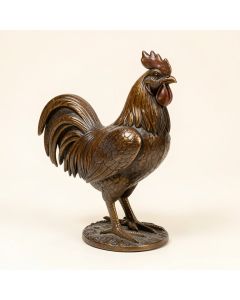 Woodland Metal Rooster Statue (synthetic illustration; no displayed measurements)
