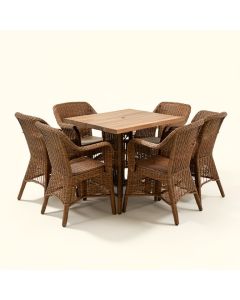 5 Pcs Rattan Wicker Bar Table Chair Set , 4 Bar Chairs And 1 Wood Grain Top Bar Table Mixed Brown (synthetic illustration; no displayed measurements)