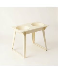 Harbor Bluff Pet Feeding Stand With Two Plain Empty Bowls - Cream (synthetic illustration; no displayed measurements)