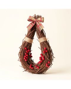 24 '' Country Rustic Twig And Red Berries With Burlap And Plaid Bow Christmas Teardrop Swag (synthetic illustration; no displayed measurements)