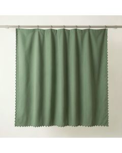 River Dell Shower Curtain Hanging Flat From A Plain Rod - Green (synthetic illustration; no displayed measurements)
