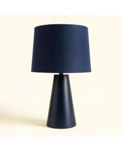 Oak Crossing Table Lamp With A Plain Fabric Shade - Navy (synthetic illustration; no displayed measurements)
