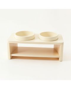Meadow Brook Pet Feeding Stand With Two Plain Empty Bowls - Cream (synthetic illustration; no displayed measurements)