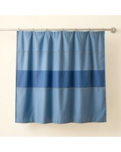 Lake Edge Shower Curtain Hanging Flat From A Plain Rod - Blue (synthetic illustration; no displayed measurements)