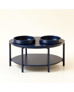 Clay Arc Pet Feeding Stand With Two Plain Empty Bowls (synthetic illustration; no displayed measurements)