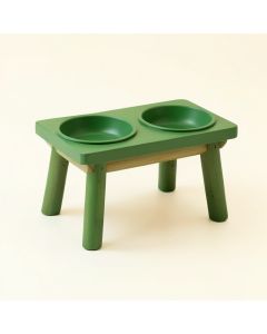 Wren Bridge Pet Feeding Stand With Two Plain Empty Bowls - Green (synthetic illustration; no displayed measurements)