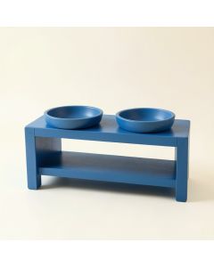 Pine Bend Pet Feeding Stand With Two Plain Empty Bowls - Blue (synthetic illustration; no displayed measurements)