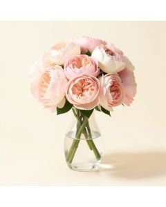 Blush Real Touch Peony Floral Arrangement In Clear Glass Vase (synthetic illustration; no displayed measurements)