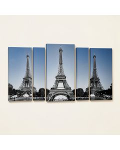 Black And White View Of Paris Eiffel Tower 5 Piece Wall Art On Wrapped Canvas Set (synthetic illustration; no displayed measurements)