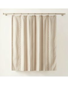 Hill Dell Shower Curtain Hanging Flat From A Plain Rod - Beige (synthetic illustration; no displayed measurements)