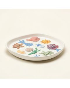 Sea And Shore Marine Life Small Stoneware Serving Tray (synthetic illustration; no displayed measurements)