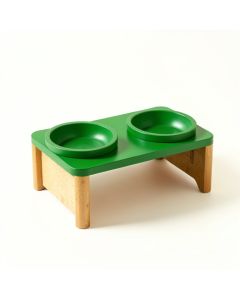 Lake Bend Pet Feeding Stand With Two Plain Empty Bowls - Green (synthetic illustration; no displayed measurements)