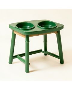 Sage Arc Pet Feeding Stand With Two Plain Empty Bowls (synthetic illustration; no displayed measurements)