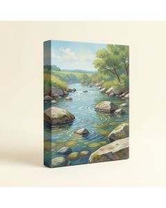 River And Stones Painting Print On Wrapped Canvas (synthetic illustration; no displayed measurements)