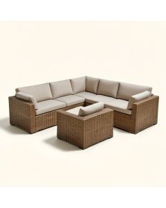 Dansk 7-Piece Modular Outdoor Conversational Furniture Set , Wicker Sectional Sofas W/ Cover (synthetic illustration; no displayed measurements)