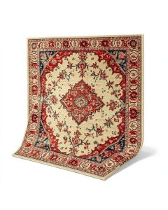 Ellari Oriental Machine Made Power Loom Wool/Polyester Beige/Red/Blue Area Rug (synthetic illustration; no displayed measurements)