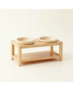 Maple Dell Pet Feeding Stand With Two Plain Empty Bowls - Ivory (synthetic illustration; no displayed measurements)