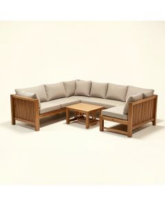 Zaina Outdoor 8 Piece Teak Sectional Seating Group With Cushions (synthetic illustration; no displayed measurements)