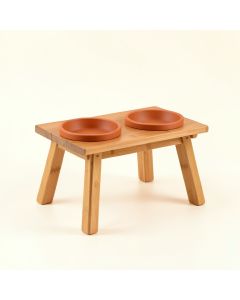 Cliff Bridge Pet Feeding Stand With Two Plain Empty Bowls - Terracotta (synthetic illustration; no displayed measurements)