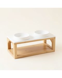Elm Dale Pet Feeding Stand With Two Plain Empty Bowls - White (synthetic illustration; no displayed measurements)