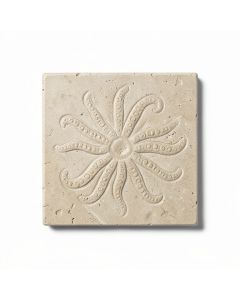 6 '' X 6 '' Seastone Cement Squid Fossil Impression Square Edge Medallion Tile In Buff (synthetic illustration; no displayed measurements)
